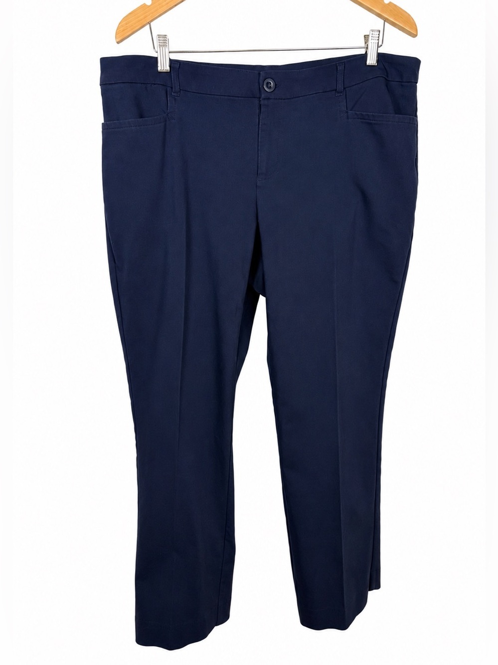 CJ Banks Everyday Trouser Navy Blue 16W Petite Cotton Blend